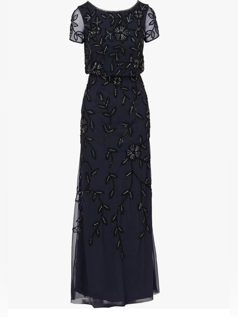 Adrianna Papell Navy Beaded Long Blouson Dress Size 16 NWT